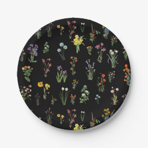 Wildblume Wasserfarbe Schwarzer Botanischer Flor Pappteller