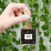 Wildblume Wasserfarbe Schwarzer Botanischer Flor Schlüsselanhänger (Hand)