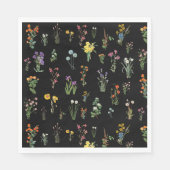 Wildblume Wasserfarbe Schwarzer Botanischer Flor Serviette (Vorderseite)