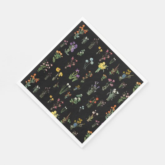 Wildblume Wasserfarbe Schwarzer Botanischer Flor Serviette (Ecke)