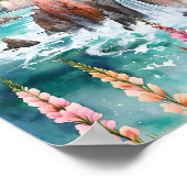 Wildblume Wasserfarbe Serene Küste Landschaft Poster (Ecke)