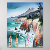 Wildblume Wasserfarbe Serene Küste Landschaft Poster (Vorne)
