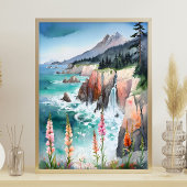 Wildblume Wasserfarbe Serene Küste Landschaft Poster
