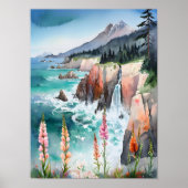 Wildblume Wasserfarbe Serene Küste Landschaft Poster (Vorne)