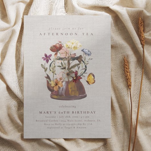 Wildblume Wasserfarbe Tee Party Geburtstag Einladung