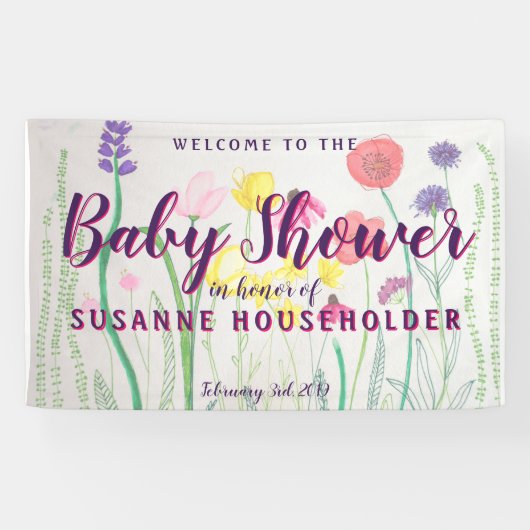 Wildblume Wasserfarben Babydusche Banner (Horizontal)