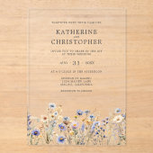 Wildblume Wasserfarben Elegant Dusty Blue Wedding Acryleinladungen (Vorderseite)