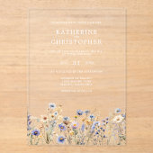 Wildblume Wasserfarben Elegant Dusty Blue Wedding Acryleinladungen (Vorderseite)