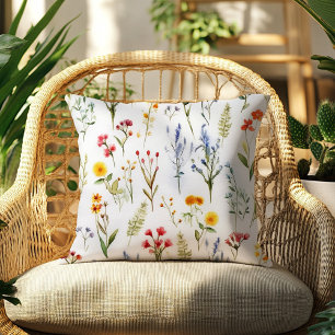 Wildblume Wasserfarben Sommer Blumenkolonie Botani Kissen