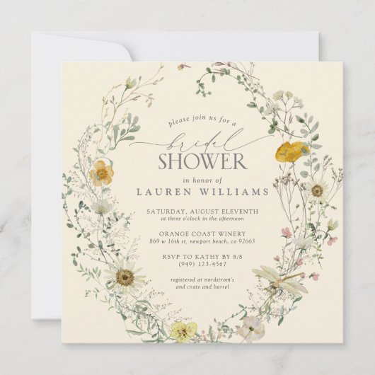 Wildblume Wasserfarben Sommer Herbst Brautparty Einladung (Vorderseite)