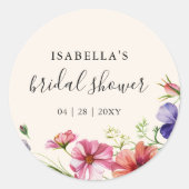 Wildblume Wasserfarbenes Brautparty Runder Aufkleber (Vorderseite)