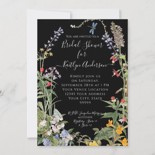Wildblume Wasserfarbenes Schwarzes Brautparty Einladung (Vorderseite)