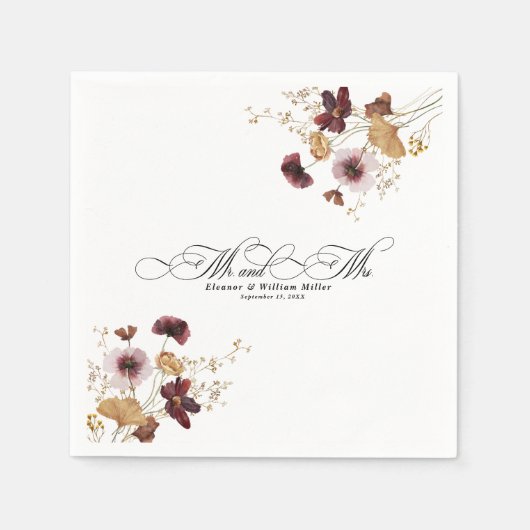 Wildblume Wasserfarbenflorale Hochzeit Serviette (Vorderseite)