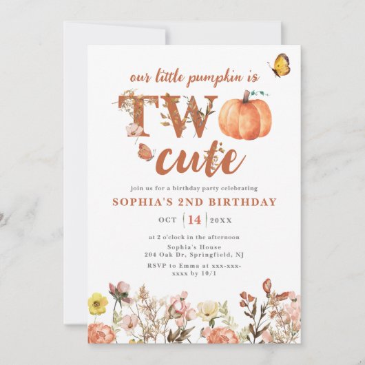 Wildblume Wasserfarbfall Pumpkin 2. Geburtstag Einladung (Vorderseite)