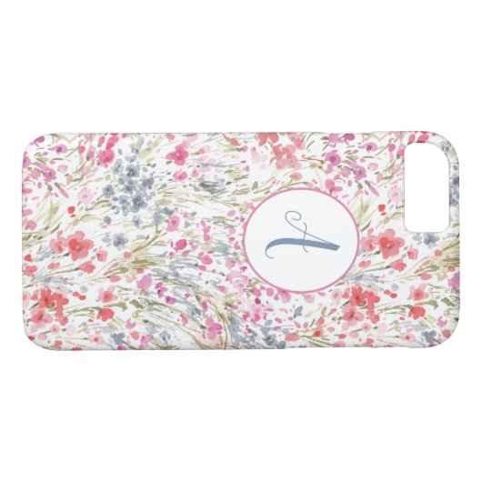 Wildblume Wasserfarbmuster Monogramm Case-Mate iPhone Hülle (Rückseite (Horizontal))