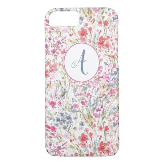 Wildblume Wasserfarbmuster Monogramm Case-Mate iPhone Hülle (Rückseite)