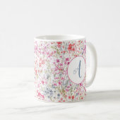 Wildblume Wasserfarbmuster Monogramm Kaffeetasse (VorderseiteRechts)