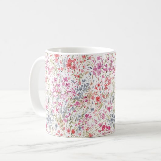 Wildblume Wasserfarbmuster Monogramm Kaffeetasse (Vorderseite Links)
