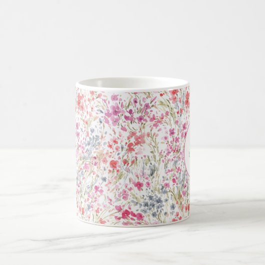 Wildblume Wasserfarbmuster Monogramm Kaffeetasse (Mittel)