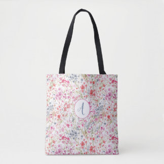Wildblume Wasserfarbmuster Monogramm Tasche