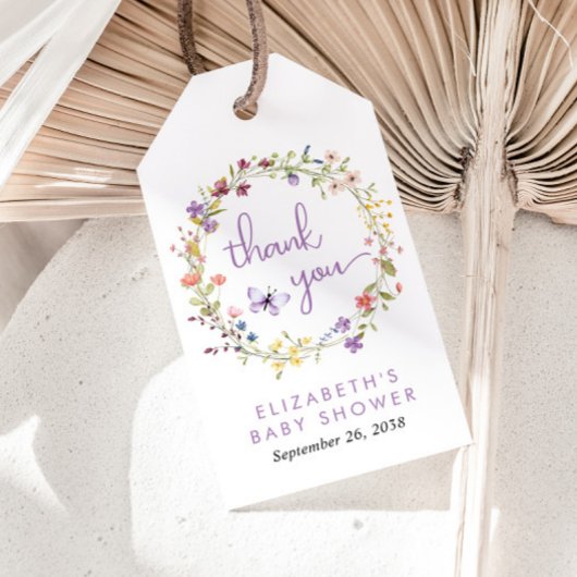 Wildblume Watercolor Baby Dusche Mädchen Danke Geschenkanhänger