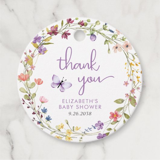 Wildblume Watercolor Baby Dusche Mädchen Danke Geschenkanhänger (Vorderseite)