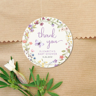 Wildblume Watercolor Baby Dusche Mädchen Danke Runder Aufkleber