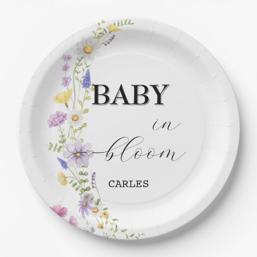 Wildblume Watercolor Baby in Bloom Pappteller (Vorderseite)