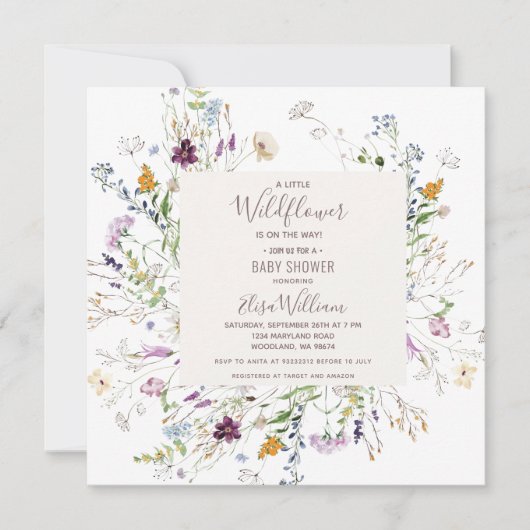 Wildblume Watercolor Babydusche Einladung (Vorderseite)