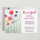 Wildblume Watercolor Babydusche Einladung (Vorne/Hinten)