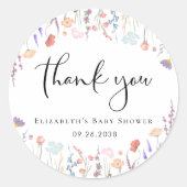 Wildblume Watercolor Babydusche Vielen Dank Runder Aufkleber (Vorderseite)