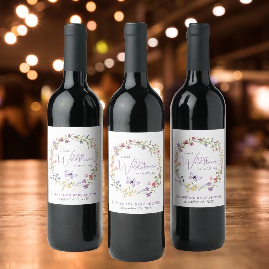 Wildblume Watercolor Babydusche Weinetikett