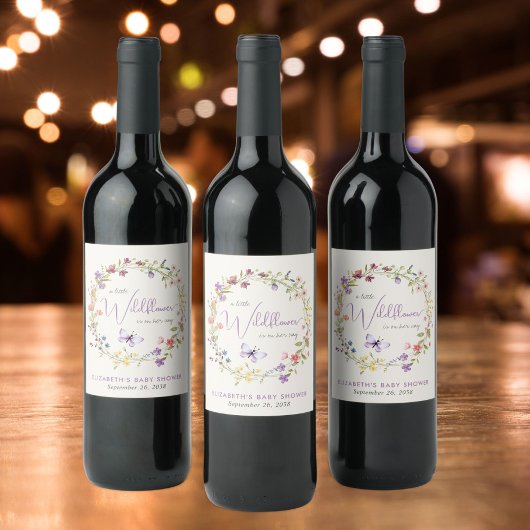Wildblume Watercolor Babydusche Weinetikett