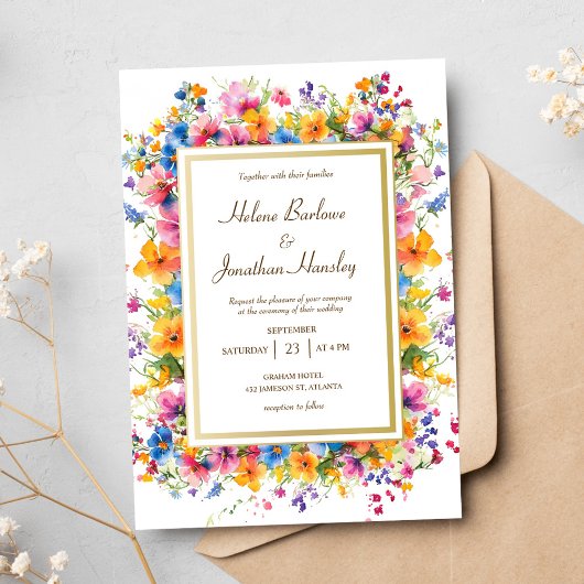 Wildblume Watercolor Boho Rustikale Hochzeit Einladung