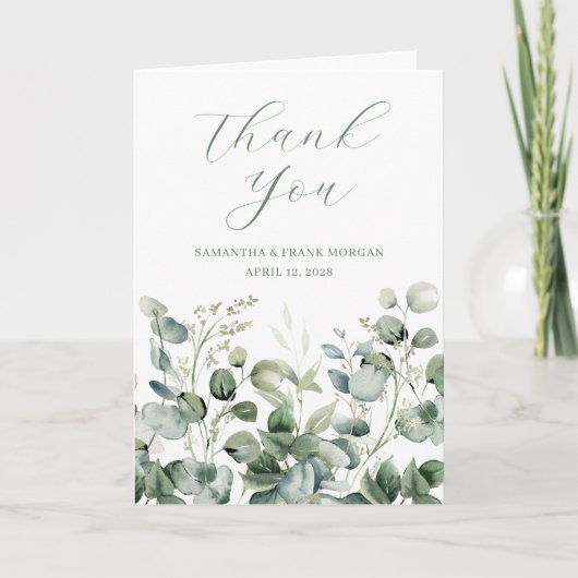 Wildblume Watercolor Border Wedding Foto Dankeskarte (Vorderseite)