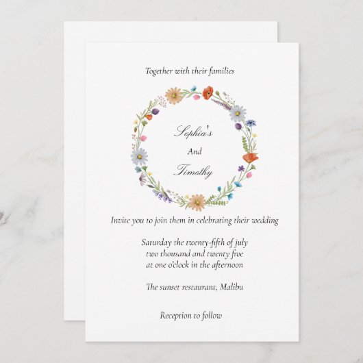 Wildblume Watercolor Einladung (Vorne/Hinten)