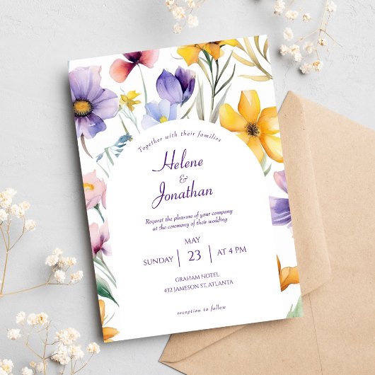 Wildblume Watercolor Floral Boho Elegante Hochzeit Einladung