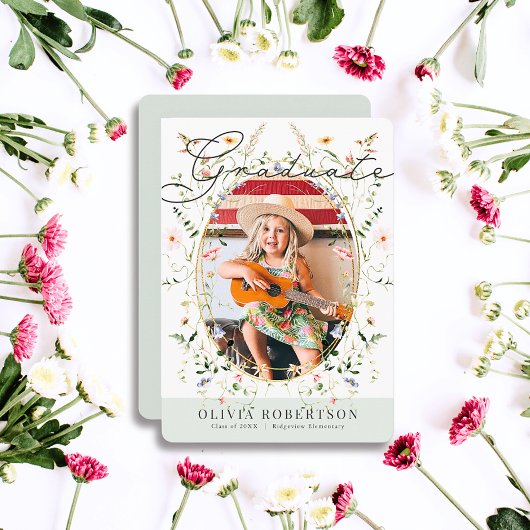 Wildblume Watercolor Floral Girl Foto Abschluss Einladung