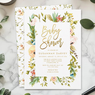 Wildblume Watercolor GOLD Calligraphy Kinderdusche Einladung