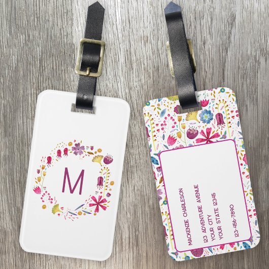 Wildblume Watercolor Monogram Personalisiert Gepäckanhänger