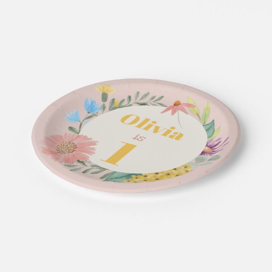 Wildblume Watercolor Pappteller (Schrägansicht)