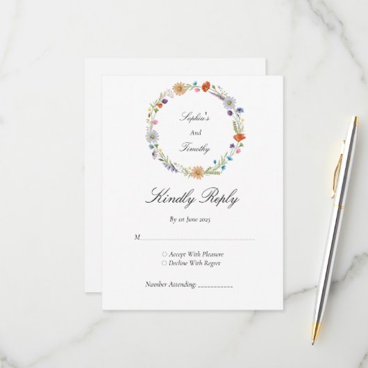 Wildblume Watercolor RSVP Karte (Vorderseite/Rückseite Beispiel)