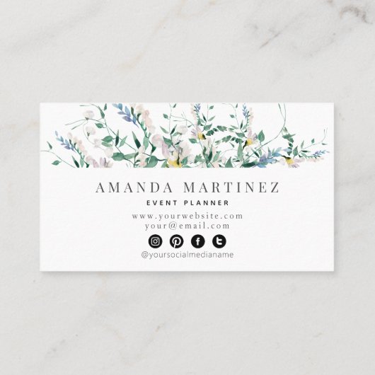 Wildblume Watercolor Social Media Business Card Visitenkarte (Rückseite)