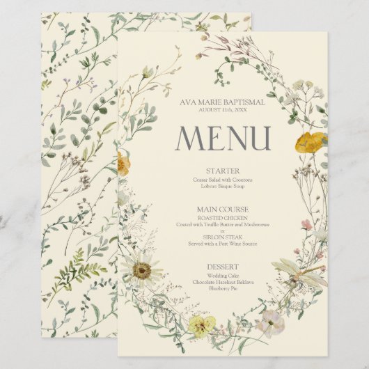 Wildblume Watercolor Summer Fall Menu (Vorne/Hinten)