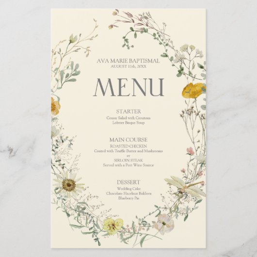 Wildblume Watercolor Summer Fall Menu (Vorderseite)