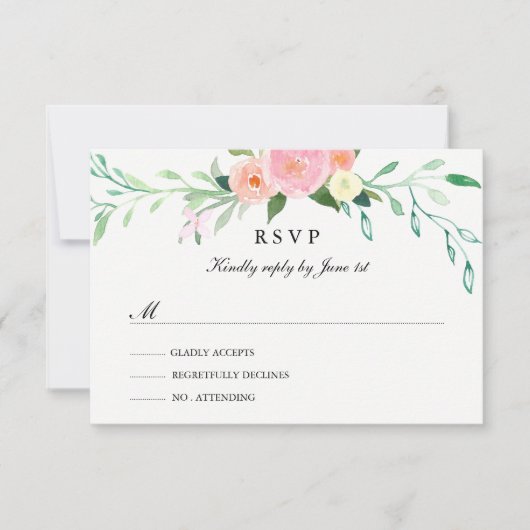 Wildblume Watercolor Wedding RSVP Karte (Vorderseite)