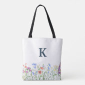 Wildblume Watercolor Womens Monogram Tasche (Rückseite)