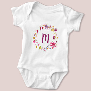 Wildblume Watercolor Wreath Monogramm Baby Strampler