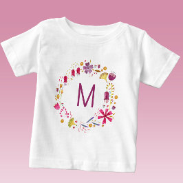 Wildblume Watercolor Wreath Monogramm Baby T-shirt