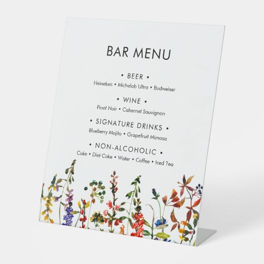 Wildblume Wedding 2 Bar Menu Pedestal Zeichen Sockelschild (Vorderseite)